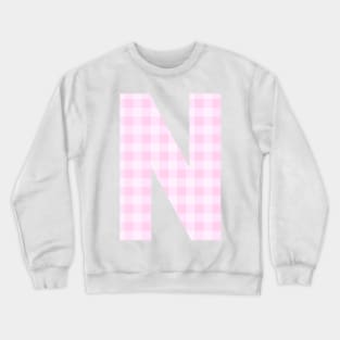 Pink Letter N in Plaid Pattern Background. Crewneck Sweatshirt